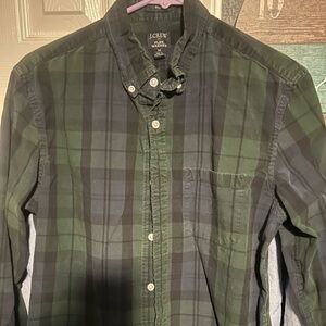 J. Crew Men's Dark Green and Black Plaid Shirt
